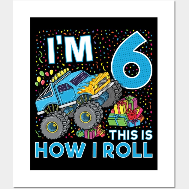 6th Birthday Monster Truck Party Gift 6 Year Old Boy Wall Art by silentsoularts